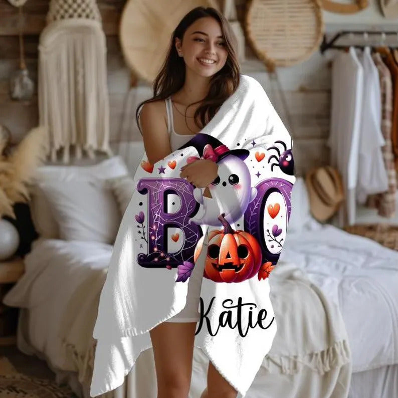 Personalized Name halloween blanket for kids spooky blanket img 3