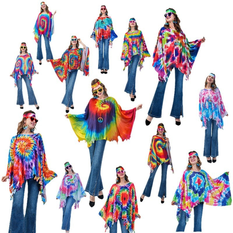 Hippie Cape for Women Vintage Halloween Costume Cosplay Party Outfit