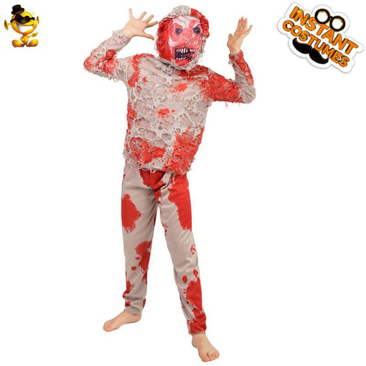 Costume de zombie d'Halloween pour enfants avec de fausses taches de sang, tenue de fête cosplay pour enfants