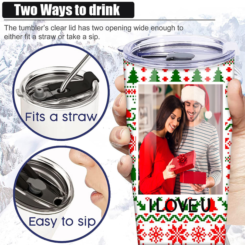 Custom Photo Name 20 Oz Christmas Tumbler Cup Travel Mug img 4