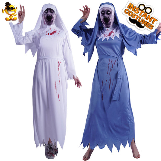Costume de nonne zombie sanglante et effrayante pour femme adulte pour Halloween, pour cosplay et fêtes