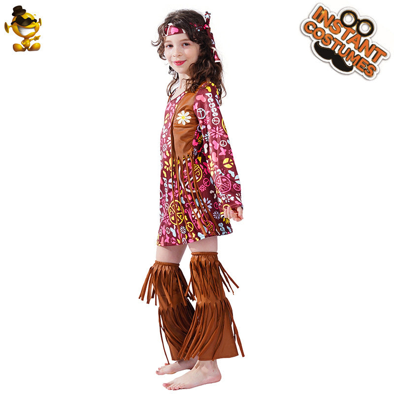 Hippie retro dress for women, stage performance costume, cosplay outfit, party wear