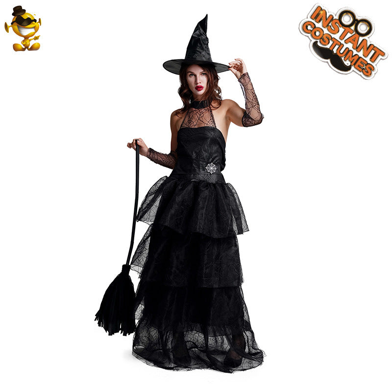 Disfraz de bruja negra sexy para mujer, disfraz de Halloween, cosplay, fiesta, actuación en el escenario.
