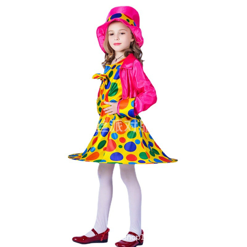 kids polka dot clown dress costume set for halloween cosplay stage performance and party