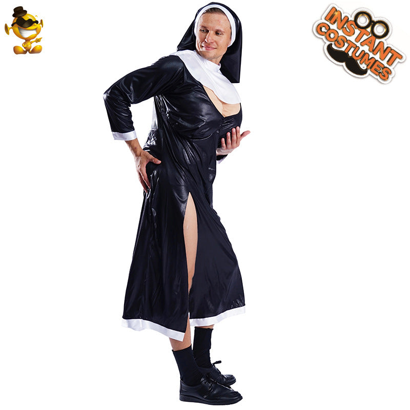 Halloween costume nun outfit for men cosplay party performance stage costume