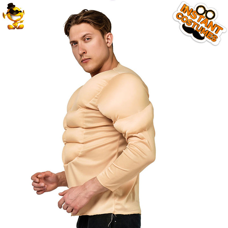 muscle shirt for men halloween cosplay costume fake abs t-shirt party outfit