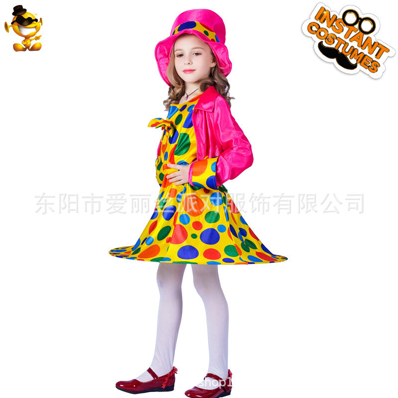kids polka dot clown dress costume set for halloween cosplay stage performance and party