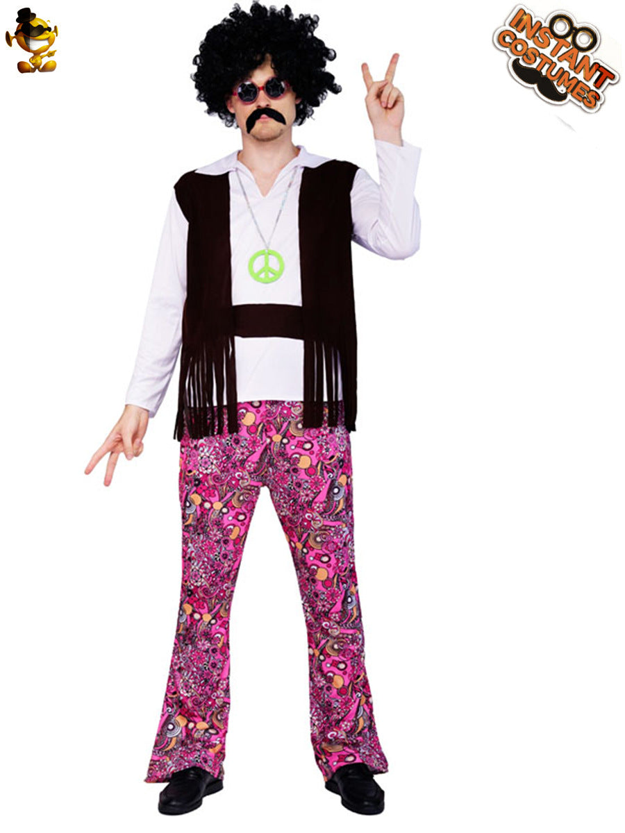 Disfraz de discoteca hippie retro de los años 70 para hombre, atuendo de fiesta rockera