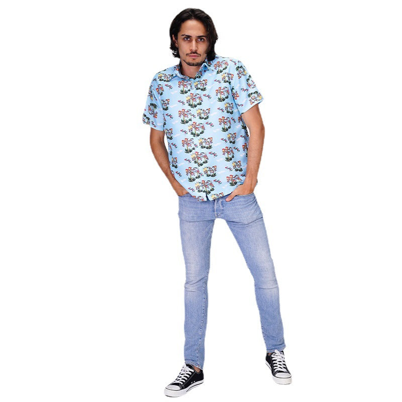 Men's Stylish Light Color Print Shirt Casual Hawaiian Beach Shirt for Summer Vacation