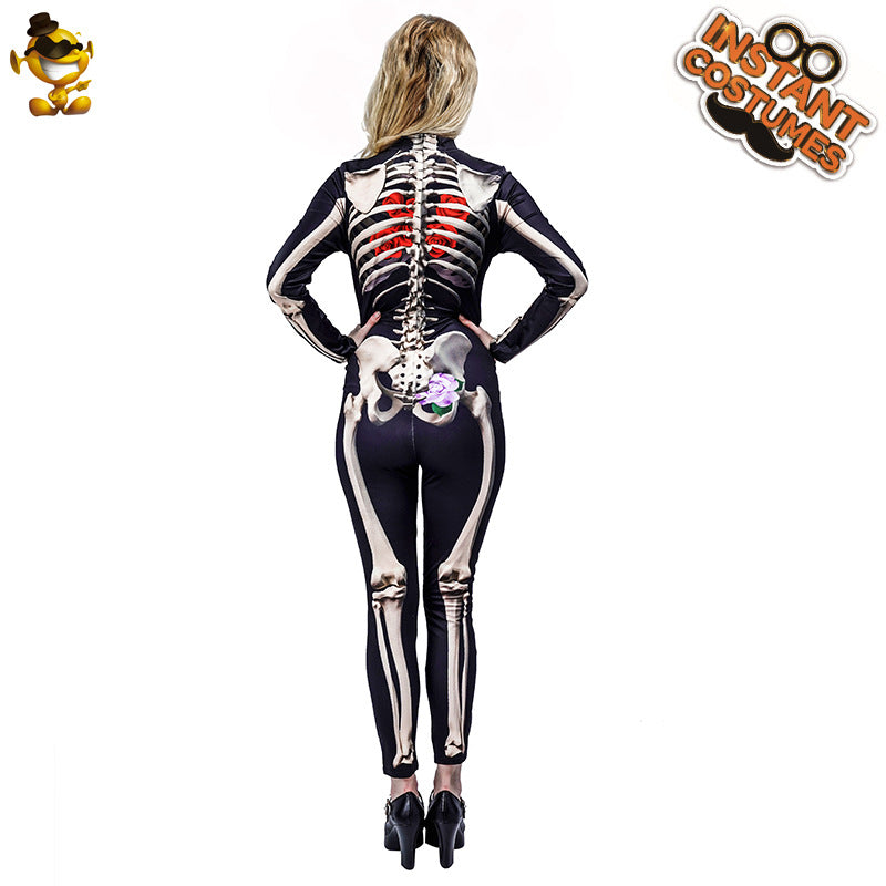 Halloween women's scary rose skeleton jumpsuit cosplay costume for adults