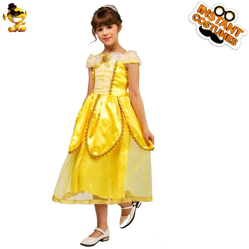 yellow princess dress for girls kids stage costume role play cosplay Halloween party
