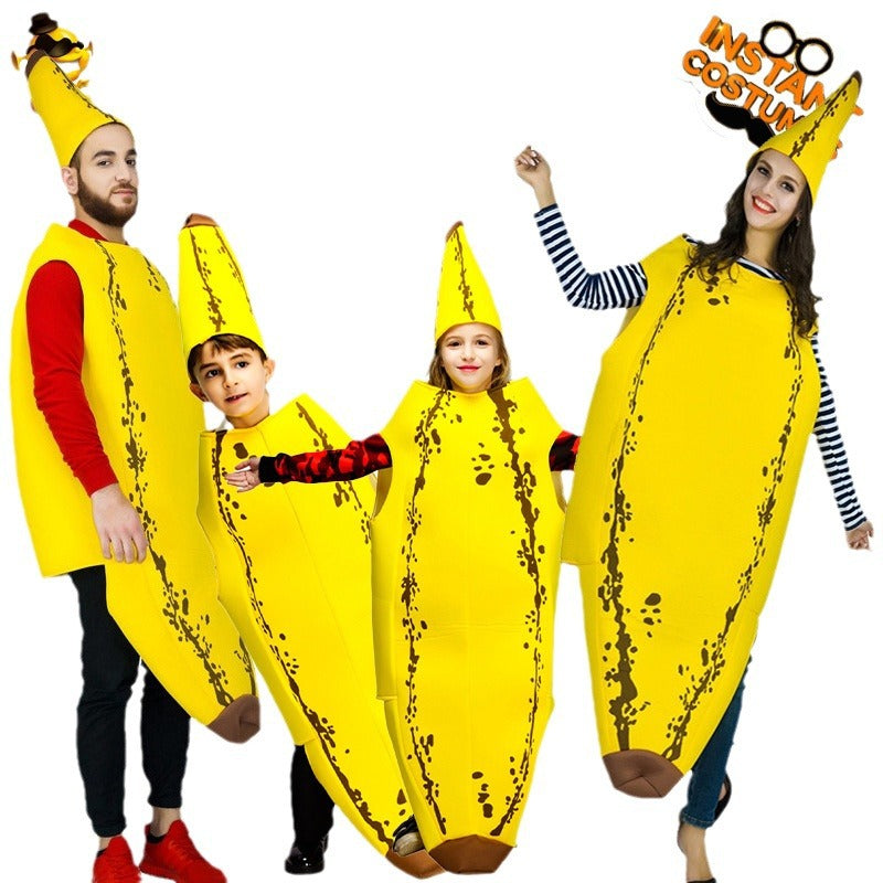 Halloween banana costume for adults and kids, funny cosplay fruit outfit, family matching couples costume for carnival and performance
