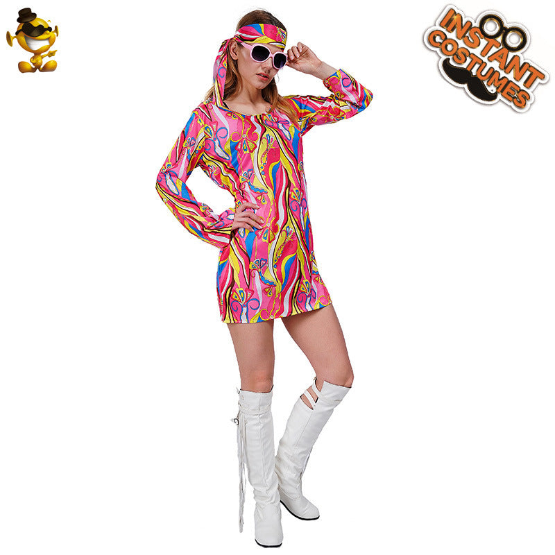 Hippie Costume for Women 60s Rock Party Outfit Cosplay Dress Halloween Costume