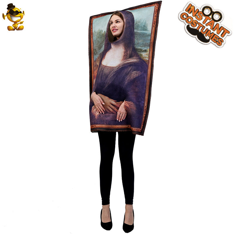Disfraz de Halloween para adultos, divertido disfraz de Mona Lisa con tocado para fiesta de cosplay.