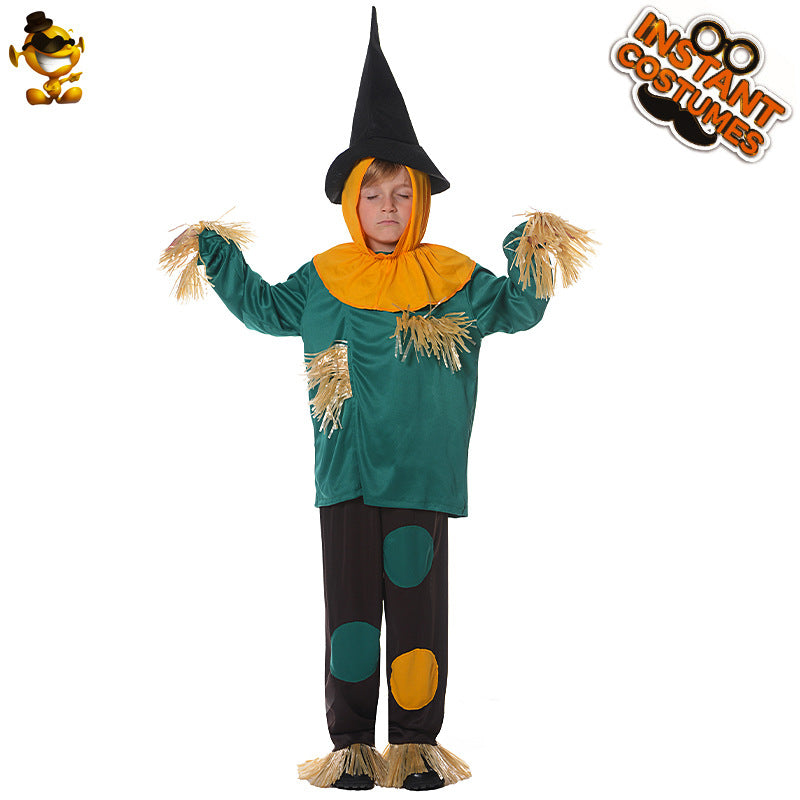 Disfraz de espantapájaros para niños de Halloween, ideal para cosplay y juego de rol.