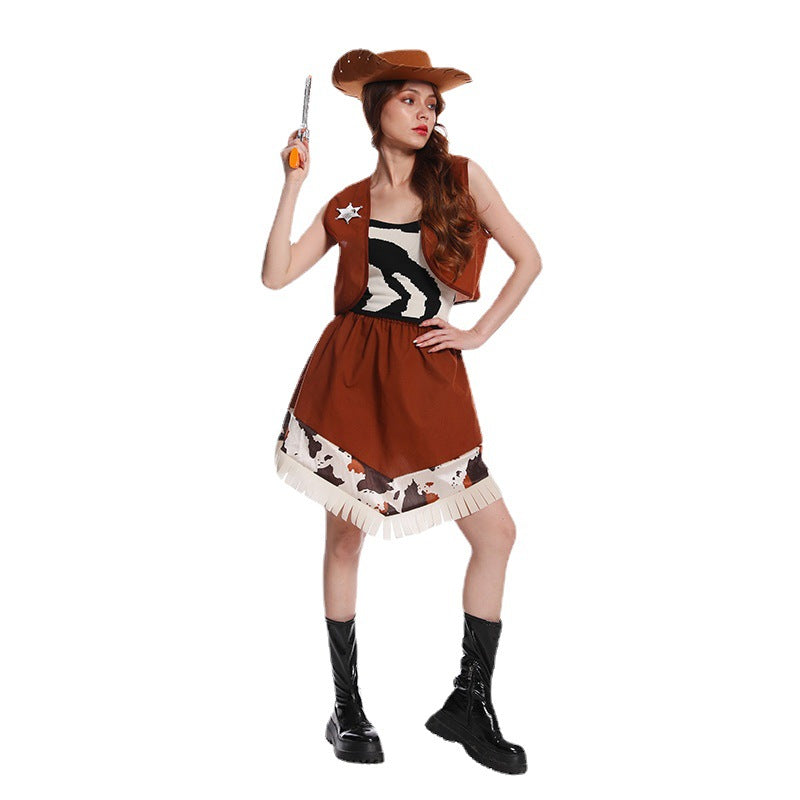 women's denim skirt for Halloween cosplay western cowboy costume party performance outfit