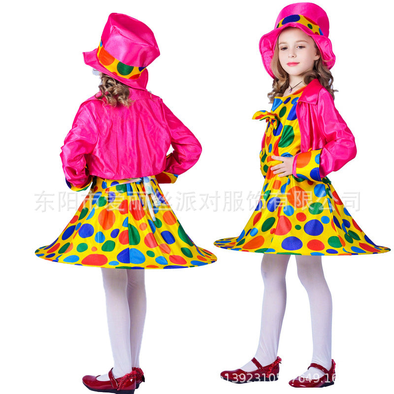 kids polka dot clown dress costume set for halloween cosplay stage performance and party