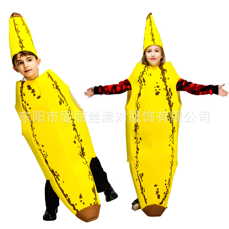 Halloween banana costume for adults and kids, funny cosplay fruit outfit, family matching couples costume for carnival and performance
