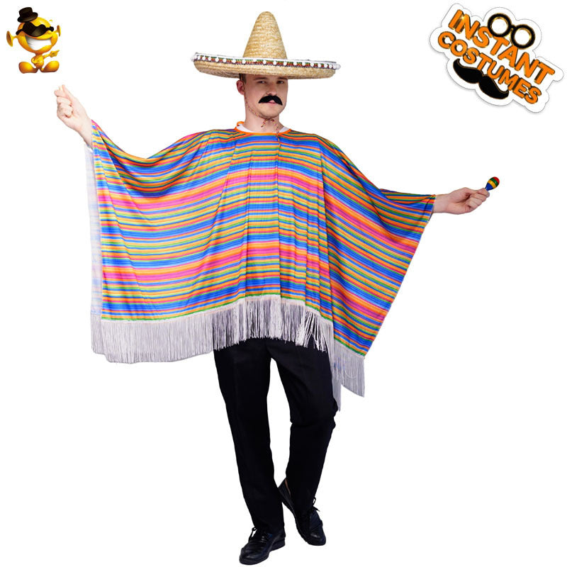 Costume de poncho mexicain pour homme et femme, tenue de fête d'Halloween