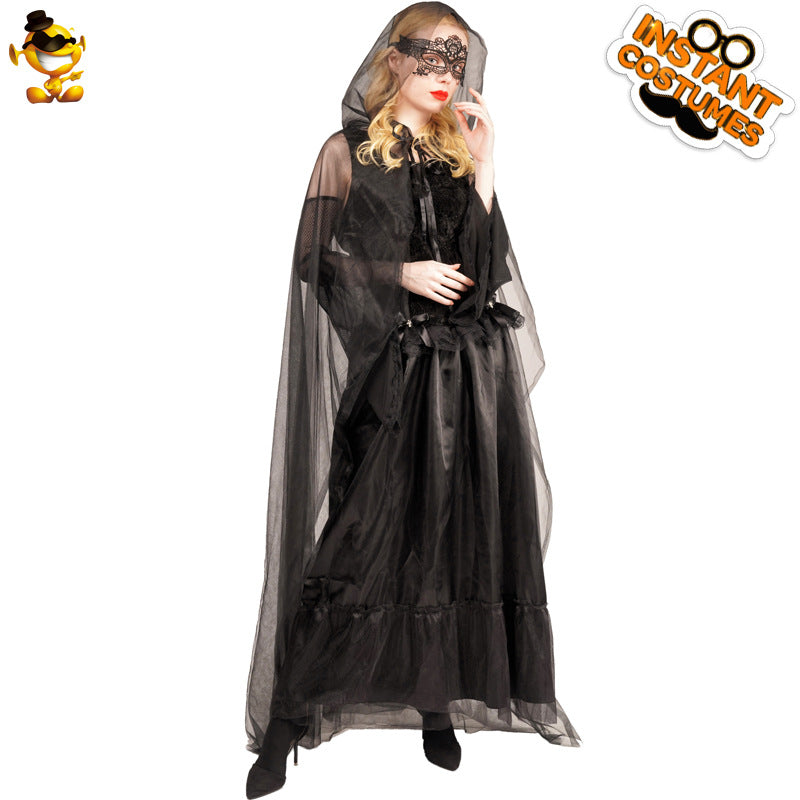 Black Long Dress for Women Halloween Cosplay Costume Stage Performance Party Outfit