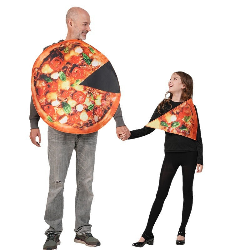 Disfraz de pizza de Halloween para padre e hijo, disfraz de cosplay para fiesta de actuación en el escenario.