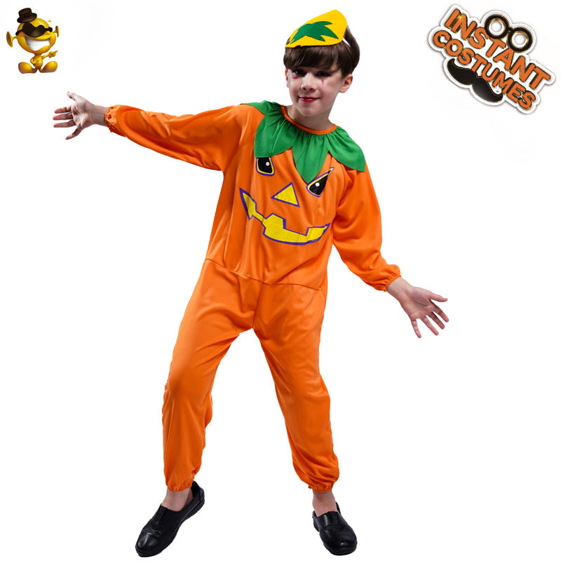 Halloween kids pumpkin cosplay costume jumpsuit for party role play
