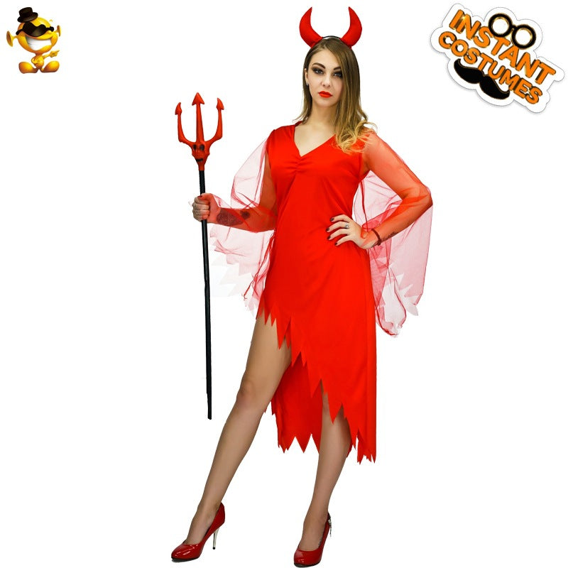 Red demon costume for Halloween cosplay party stage role play