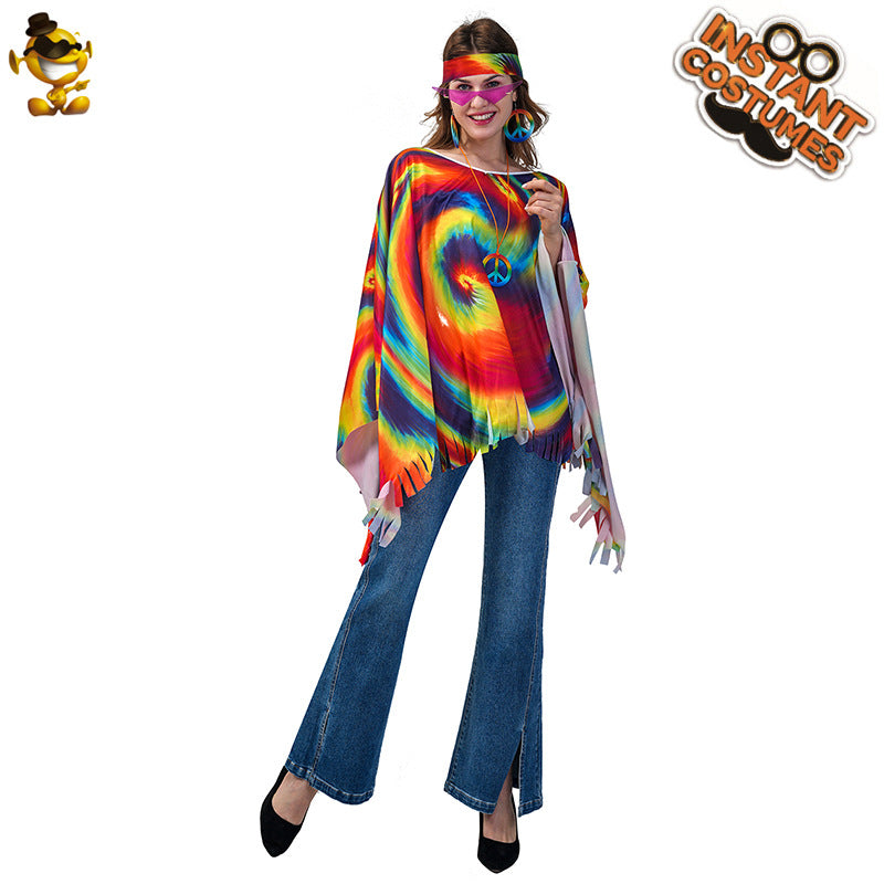 Hippie Cape for Women Vintage Halloween Costume Cosplay Party Outfit