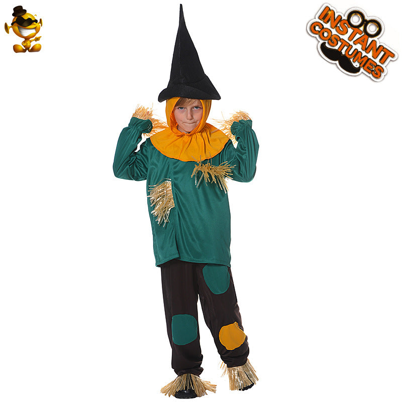 Disfraz de espantapájaros para niños de Halloween, ideal para cosplay y juego de rol.