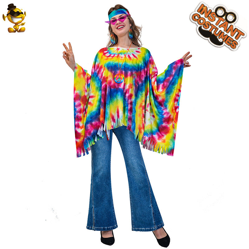 Hippie Cape for Women Vintage Halloween Costume Cosplay Party Outfit