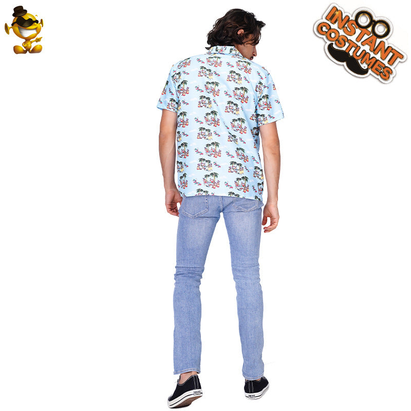 Men's Stylish Light Color Print Shirt Casual Hawaiian Beach Shirt for Summer Vacation