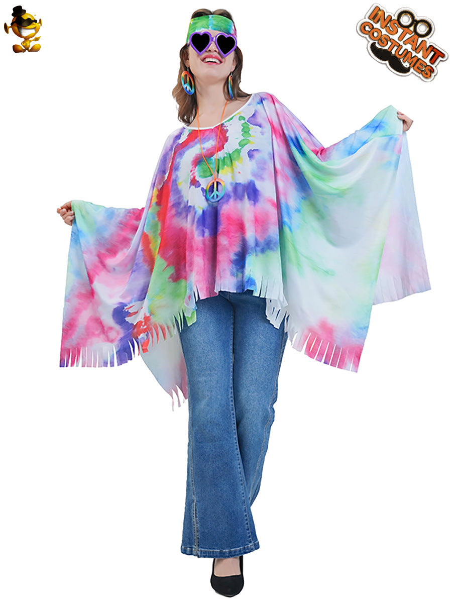 Hippie Cape for Women Vintage Halloween Costume Cosplay Party Outfit