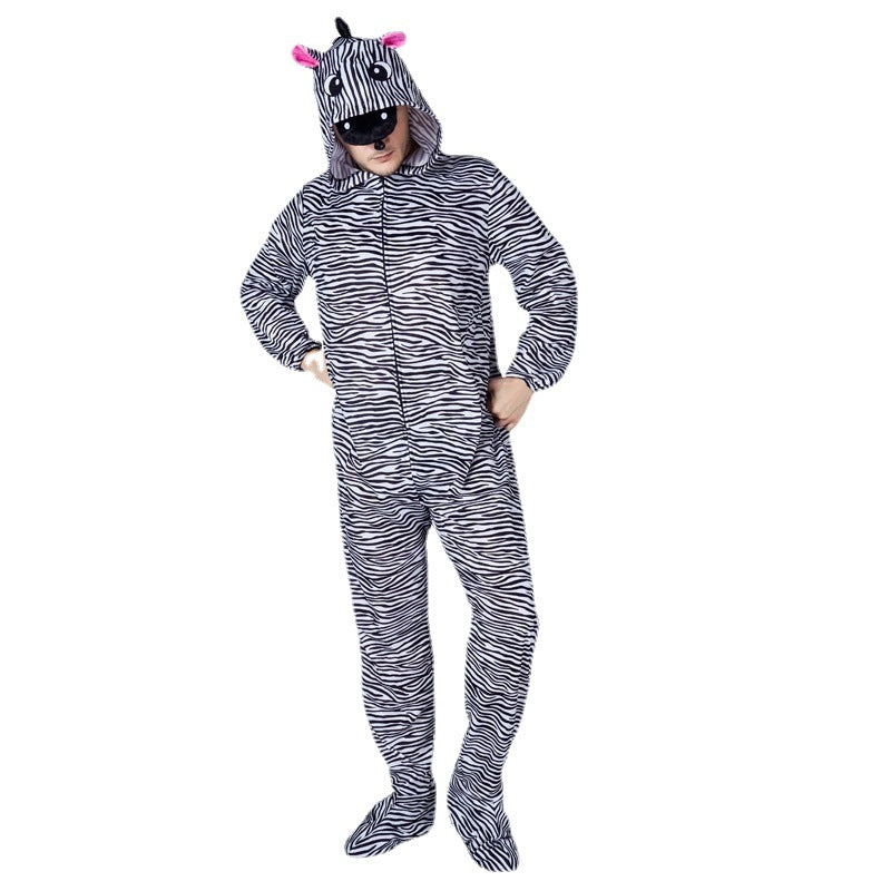 Funny Zebra Onesie Costume for Men Halloween Animal Party Stage Performance Cosplay