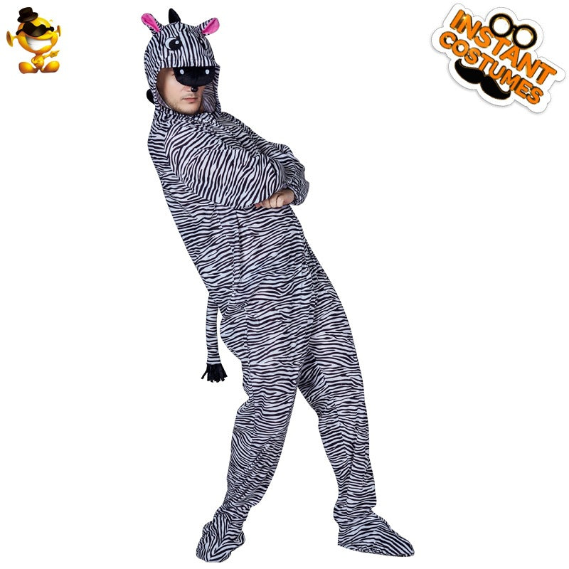 Funny Zebra Onesie Costume for Men Halloween Animal Party Stage Performance Cosplay