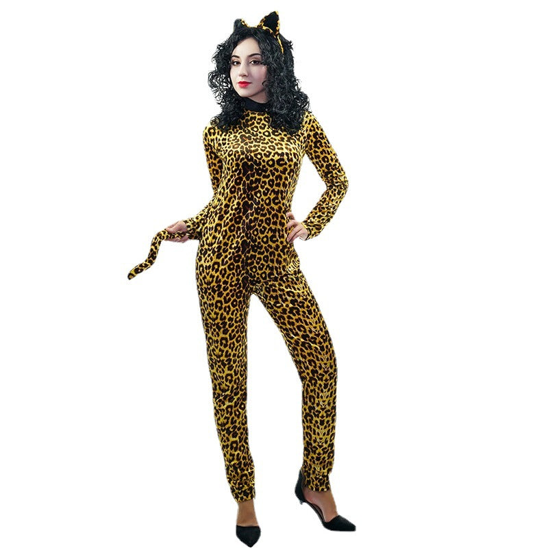 sexy leopard print bodysuit for women halloween cosplay costume stage performance