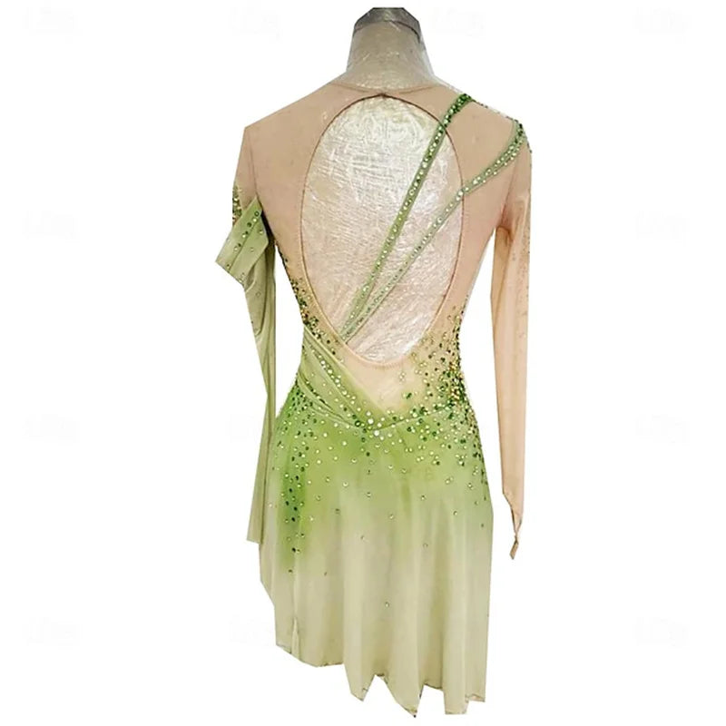 Girl Ice Skating Skirt Dres Spandex High Elasticity Professional Competition Skating Wear Thermal Warm Classic Rhinestone