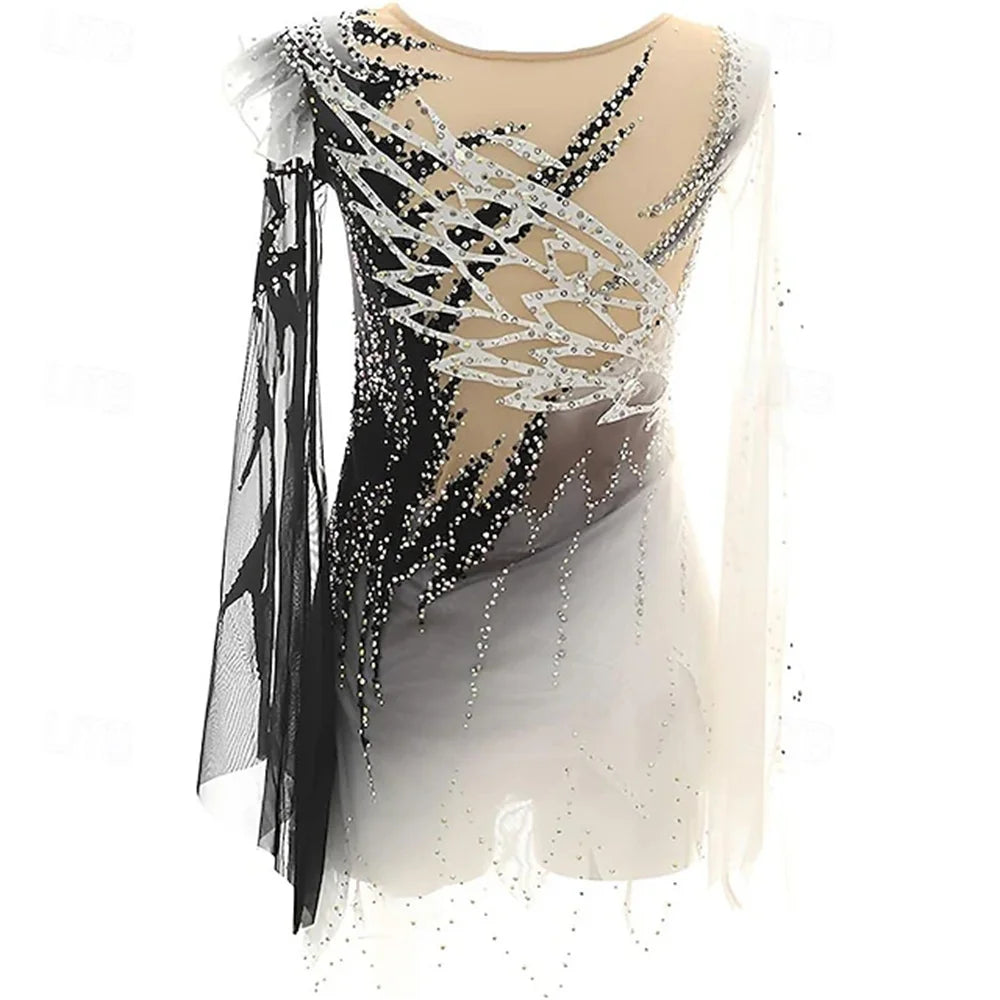 Girls' Ice Skating Dress Patchwork High Elasticity Training Competition Skating Wear Classic Crystal / Rhinestone Long Sleeve