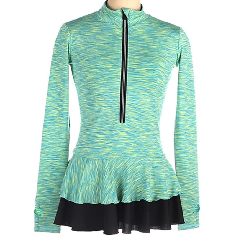 Classic Women Long Sleeves Ice Skating Dress Mock Neck Ballet Dancewear Kids Leotard Dress Girls Training Figure Skating Outfits