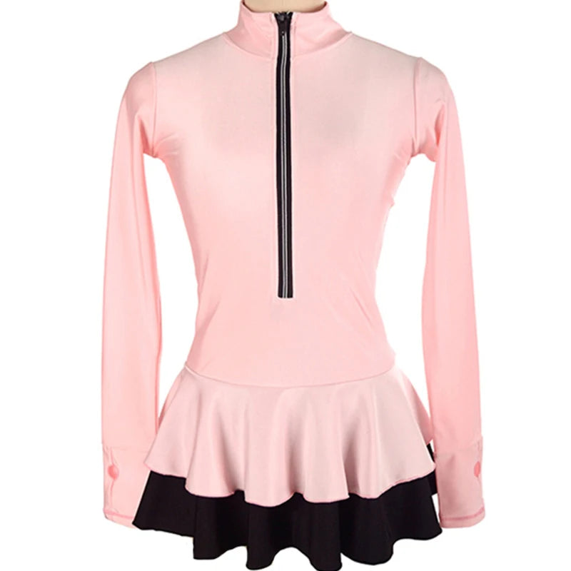 Classic Women Long Sleeves Ice Skating Dress Mock Neck Ballet Dancewear Kids Leotard Dress Girls Training Figure Skating Outfits
