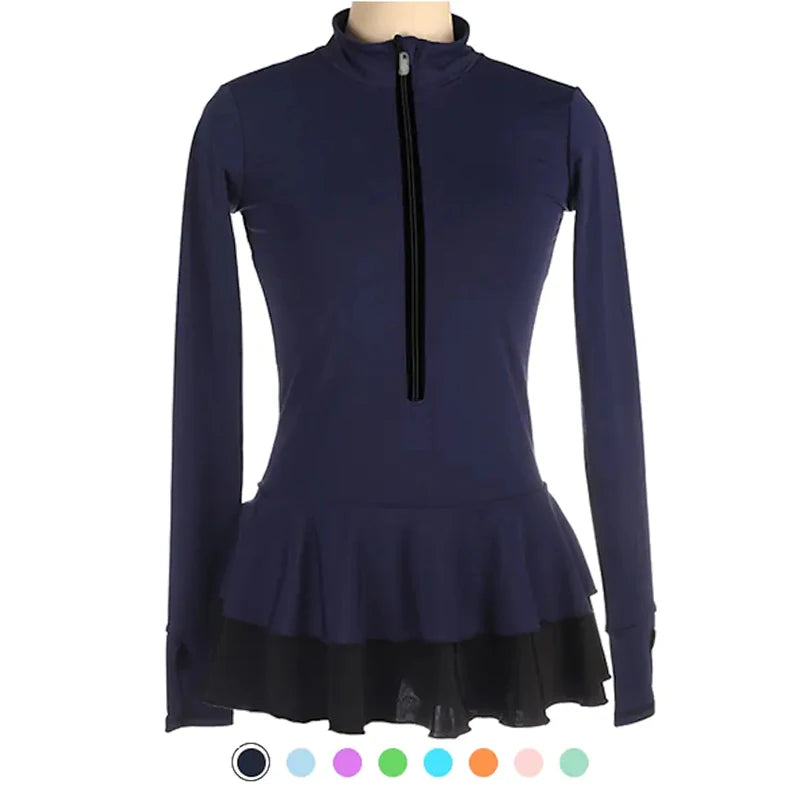 Classic Women Long Sleeves Ice Skating Dress Mock Neck Ballet Dancewear Kids Leotard Dress Girls Training Figure Skating Outfits