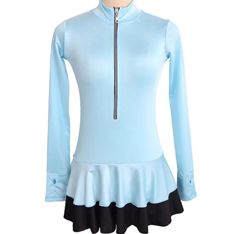 Classic Women Long Sleeves Ice Skating Dress Mock Neck Ballet Dancewear Kids Leotard Dress Girls Training Figure Skating Outfits