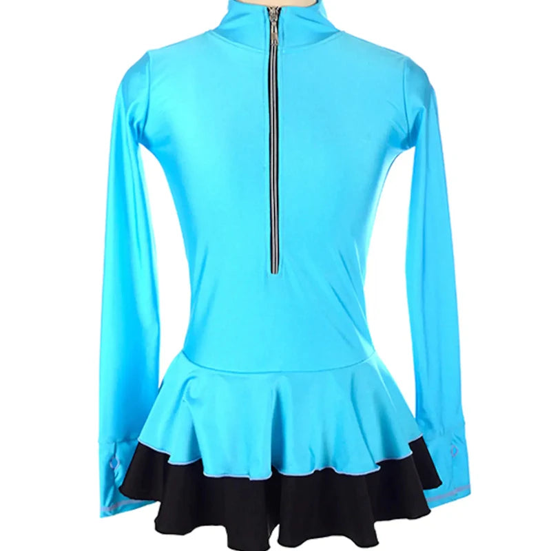 Classic Women Long Sleeves Ice Skating Dress Mock Neck Ballet Dancewear Kids Leotard Dress Girls Training Figure Skating Outfits