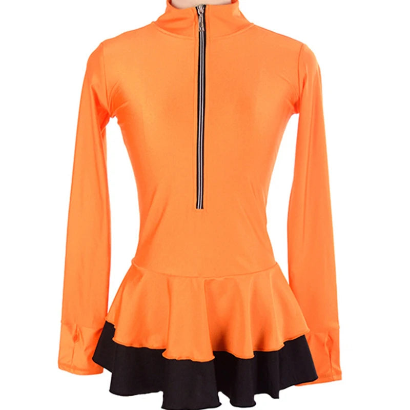 Classic Women Long Sleeves Ice Skating Dress Mock Neck Ballet Dancewear Kids Leotard Dress Girls Training Figure Skating Outfits