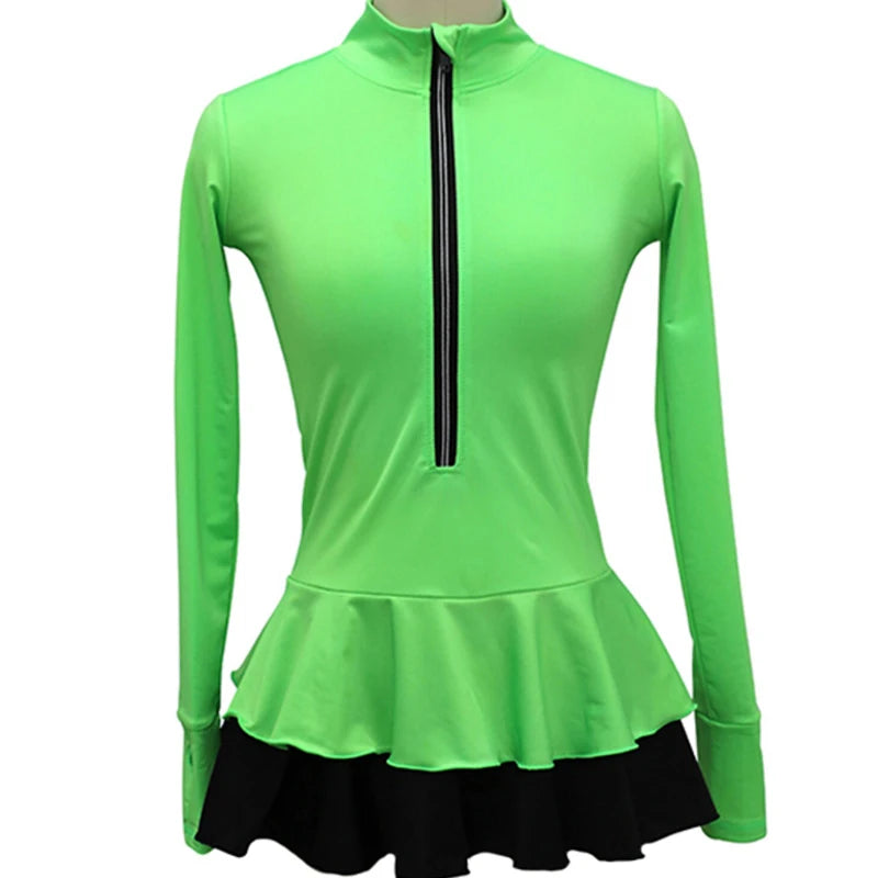 Classic Women Long Sleeves Ice Skating Dress Mock Neck Ballet Dancewear Kids Leotard Dress Girls Training Figure Skating Outfits
