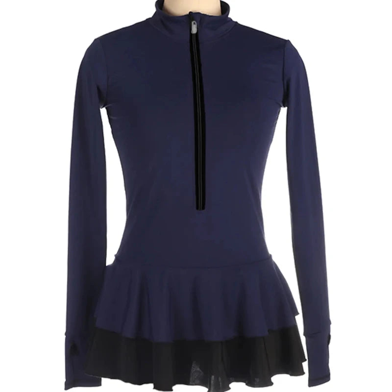Classic Women Long Sleeves Ice Skating Dress Mock Neck Ballet Dancewear Kids Leotard Dress Girls Training Figure Skating Outfits