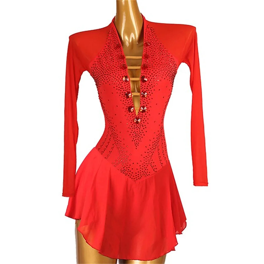 Girl Ice Skating Dress High Elasticity Training Competition Skating Wear Classic Crystal / Rhinestone Long Sleeve Ice Skating