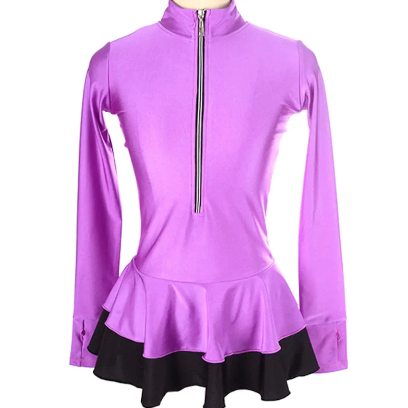 Classic Women Long Sleeves Ice Skating Dress Mock Neck Ballet Dancewear Kids Leotard Dress Girls Training Figure Skating Outfits