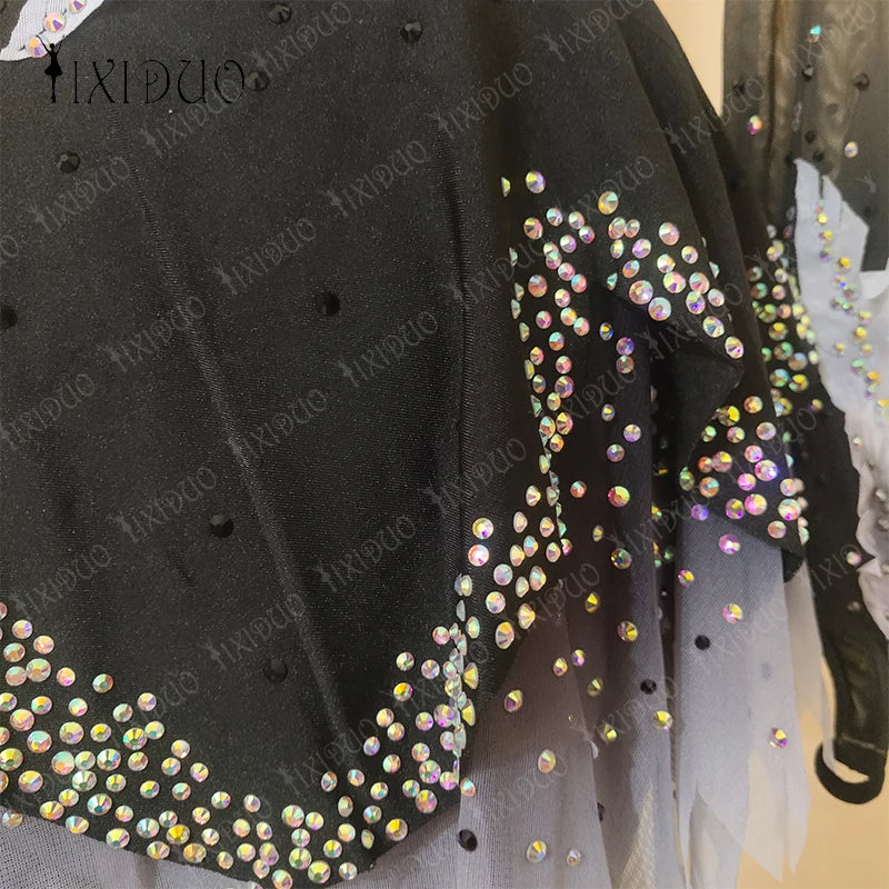 Ice Figure Skating Dress Rhinestone Long Sleeve Spandex Adult Kids