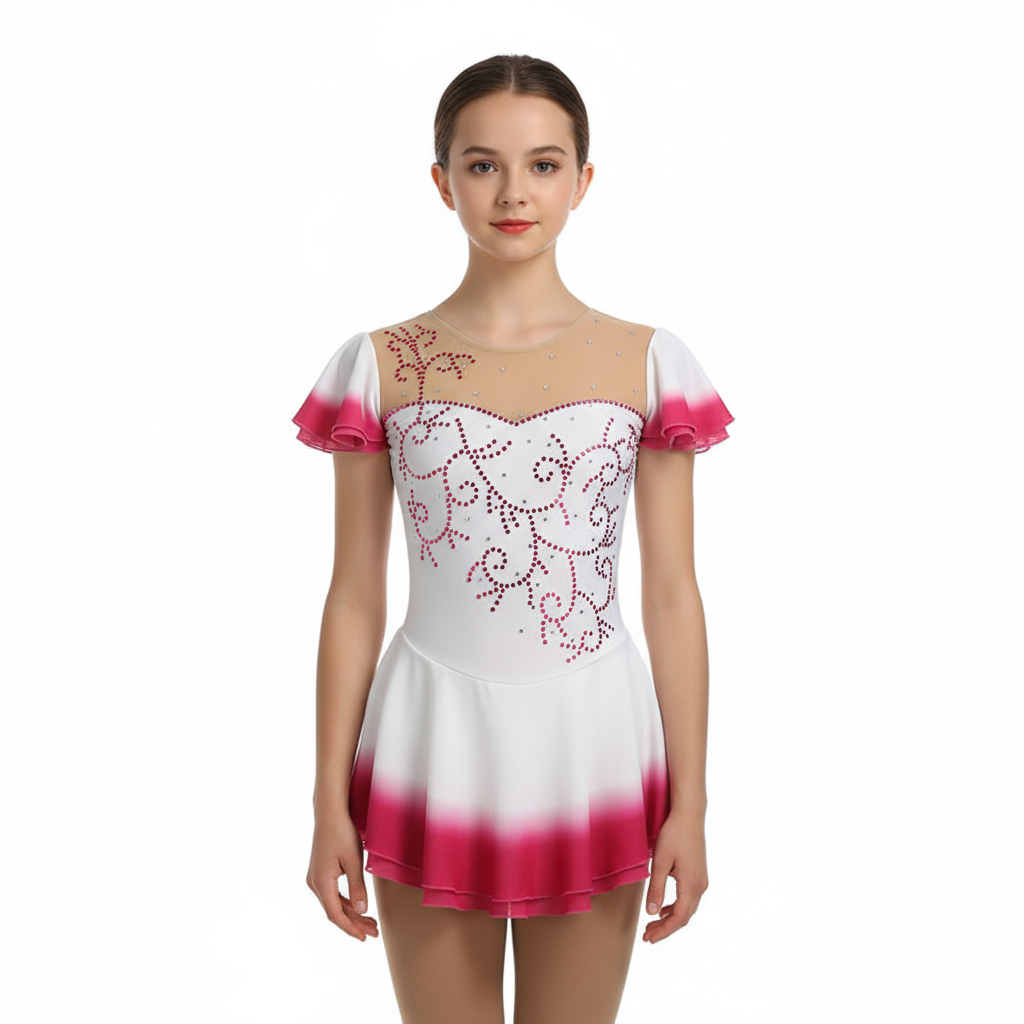 Figure Skating Dress Black Lace Long Sleeve Competition Girls Women Kids