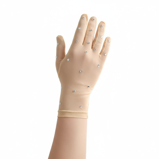 Figure Skating Gloves Competition Mesh Rhinestones Kids Adult Pair Wrist Protection